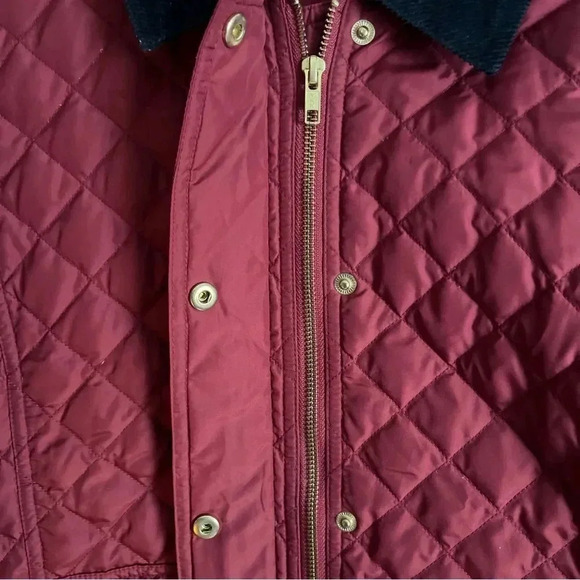 J.Crew Red Quilted Goose Down Puffer Jacket S Corduroy Collar Gold Buttons - Picture 7 of 15